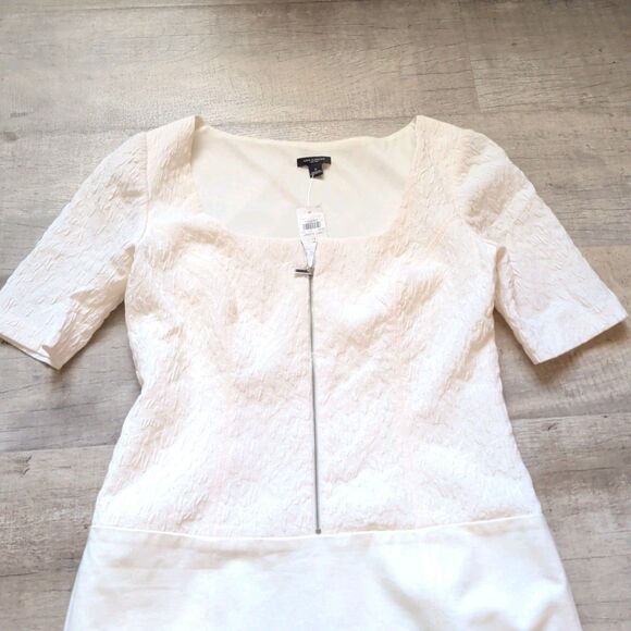 Ann Taylor Zip Front Short Sleeve Dress Size 2 Petite NWT Antique White Color - Picture 4 of 11
